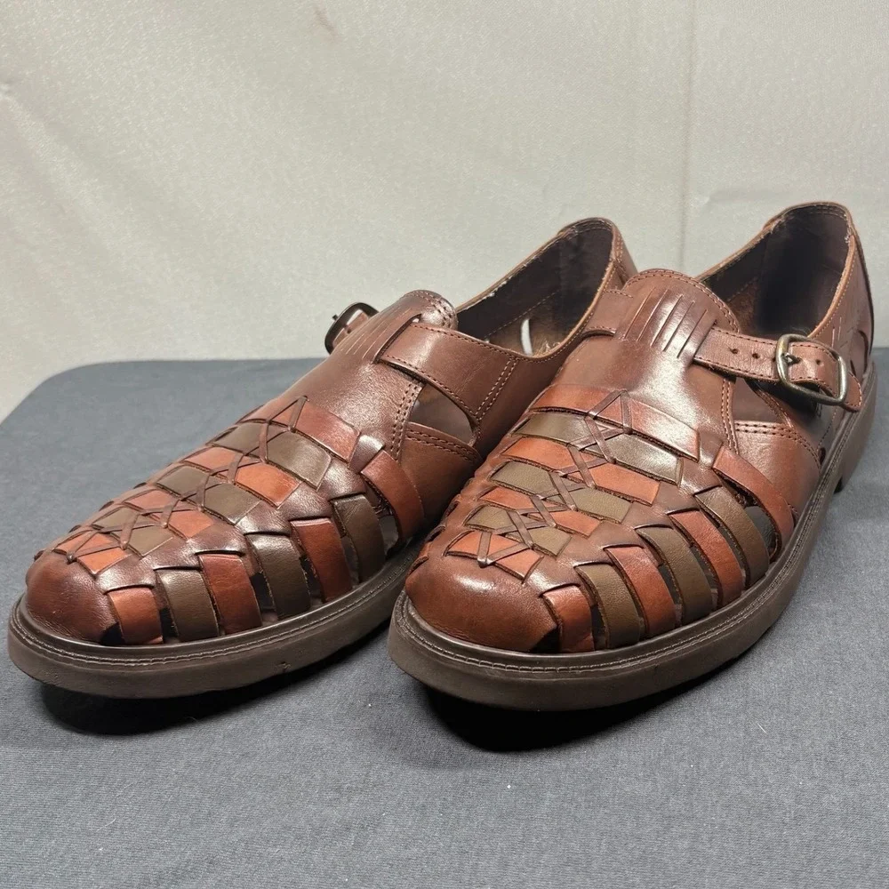 Stacy Adams Men Huarache Sandals Woven Leather 10.5 M Brown Fisherman Brazil